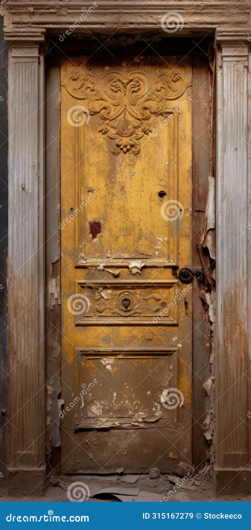 golden door of abandoned edisonville arkansas: hdr realistic old damaged door