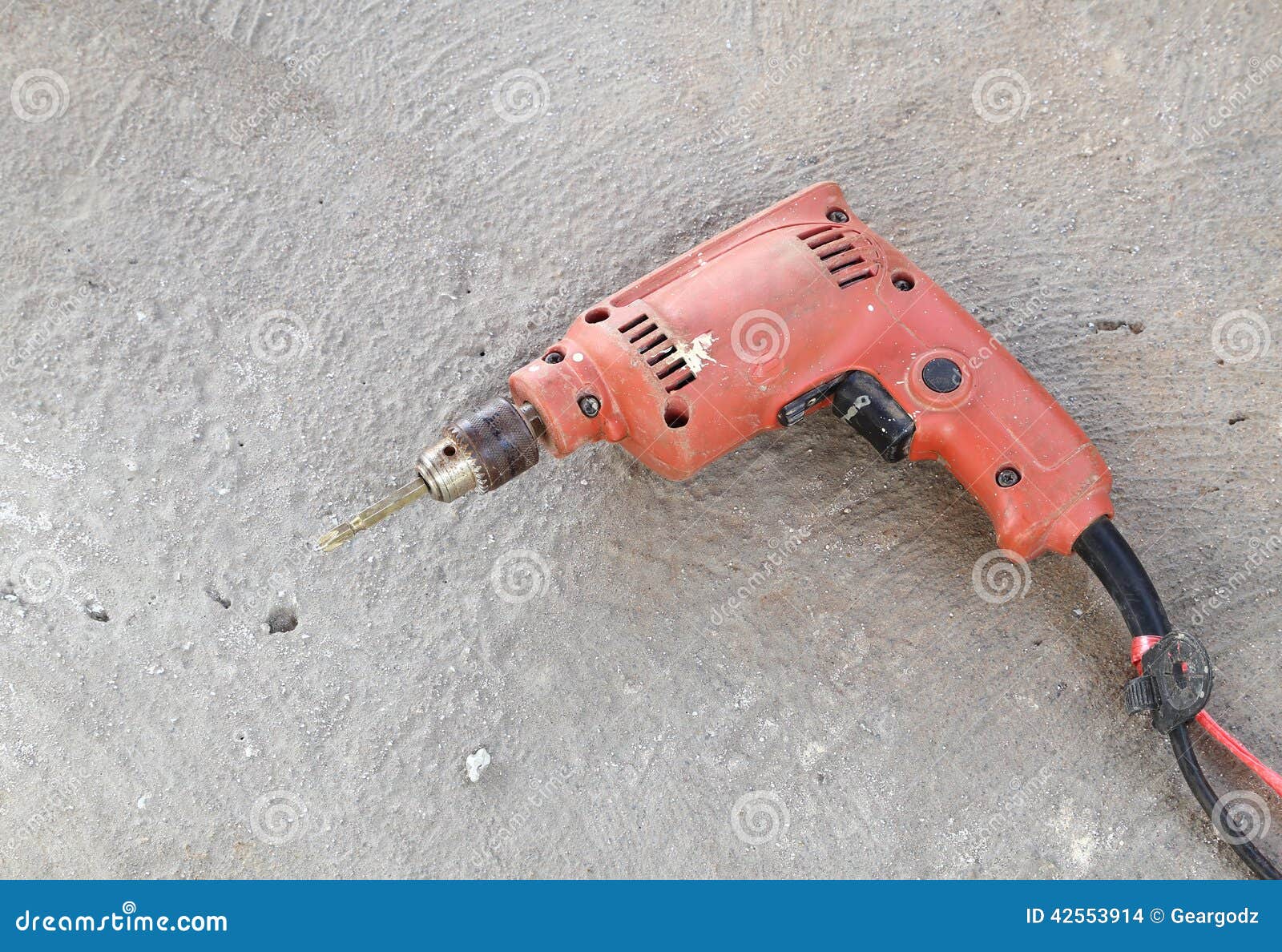 Old drill with concrete stock photo. Image of cement 42553914