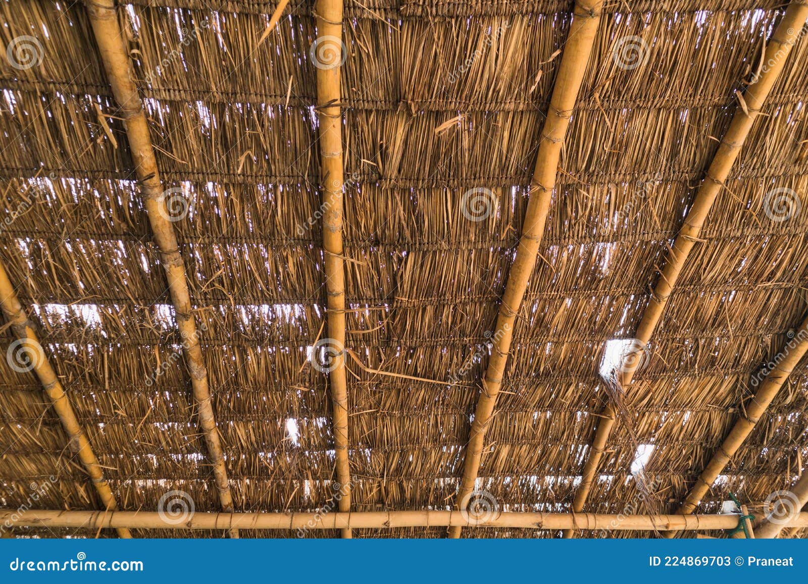 Old Dry Grass Roof with Bamboo Beam Structure Stock Image Image of