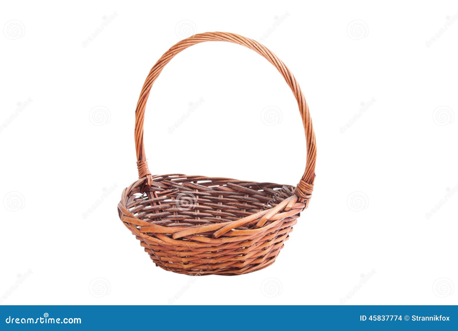 Old dusty wicker basket isolated on white background.