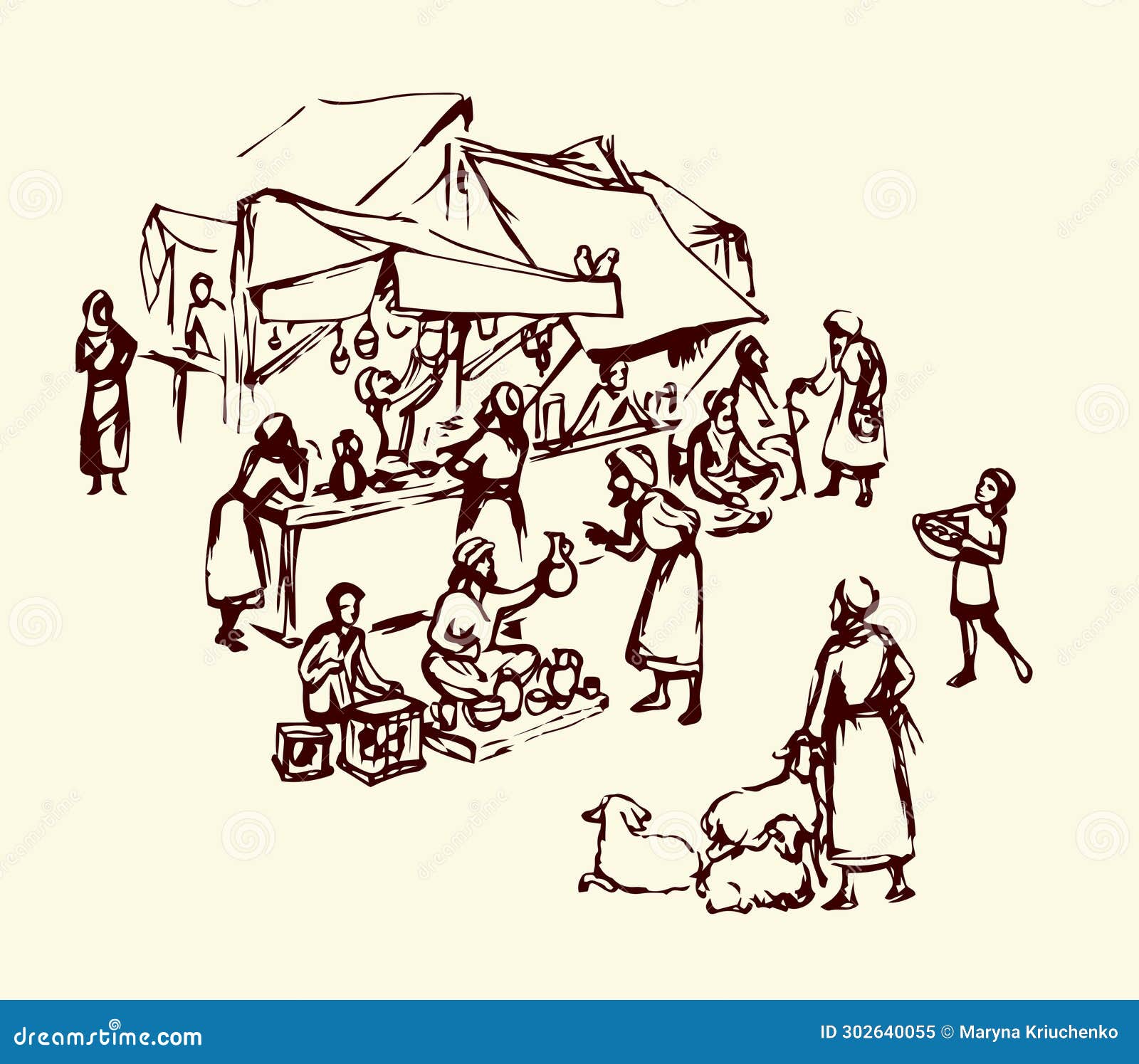 Old Eastern Market. Vector Drawing Stock Illustration Illustration of