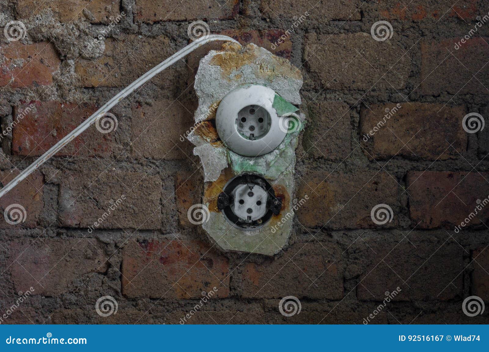 The Old Electrical Outlet on Decrepit Wall, Lost Places Stock Image