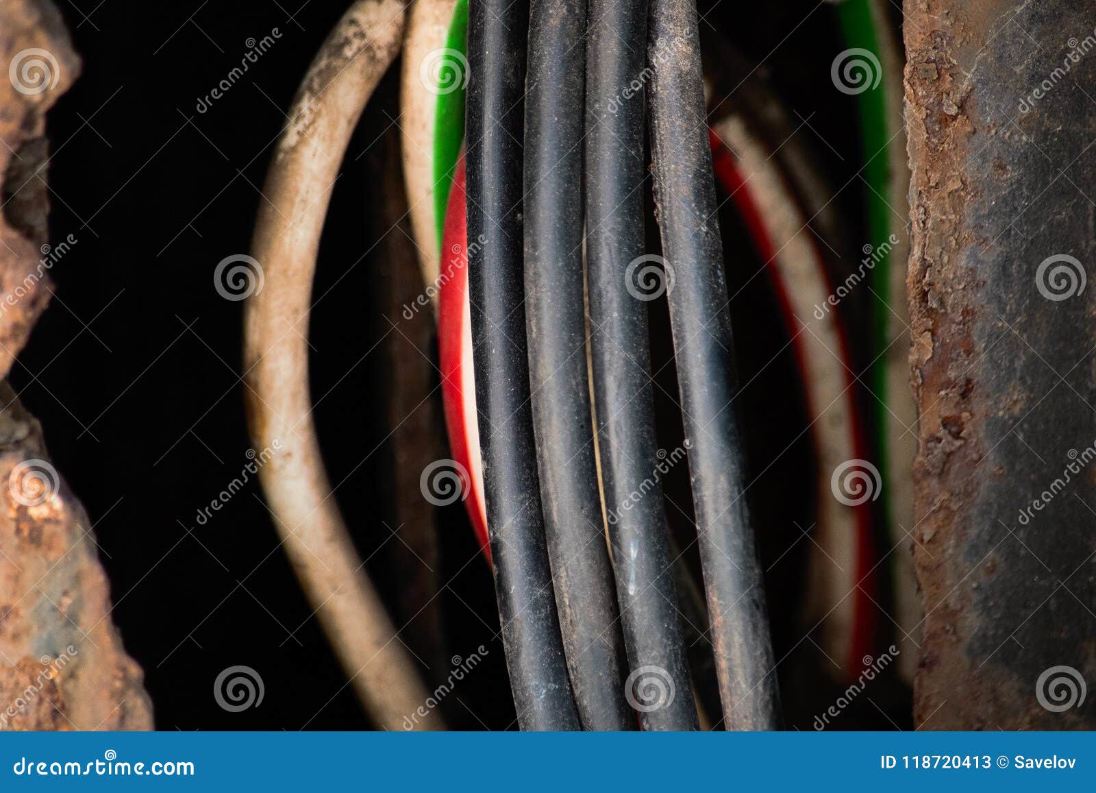 Old Electrical Wires is Close Stock Image Image of close, green