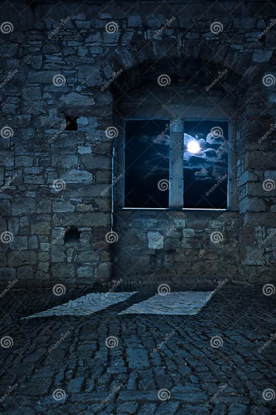 Old Empty Castle Room, Moonlight Stock Photo - Image of night, scary
