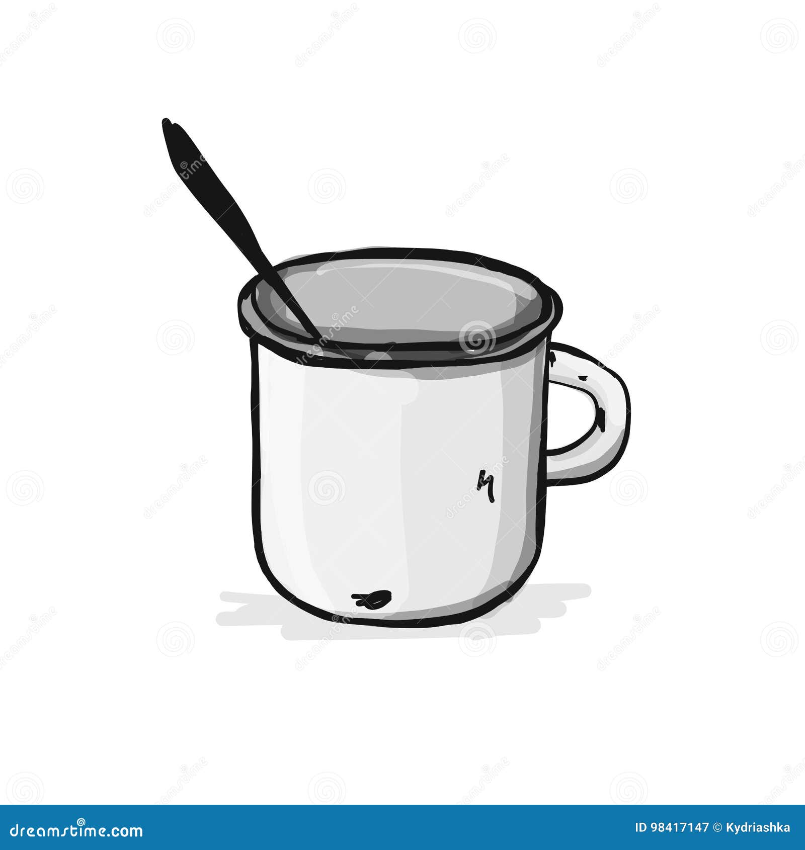 Old enameled mug, sketch for your design. Vector illustration