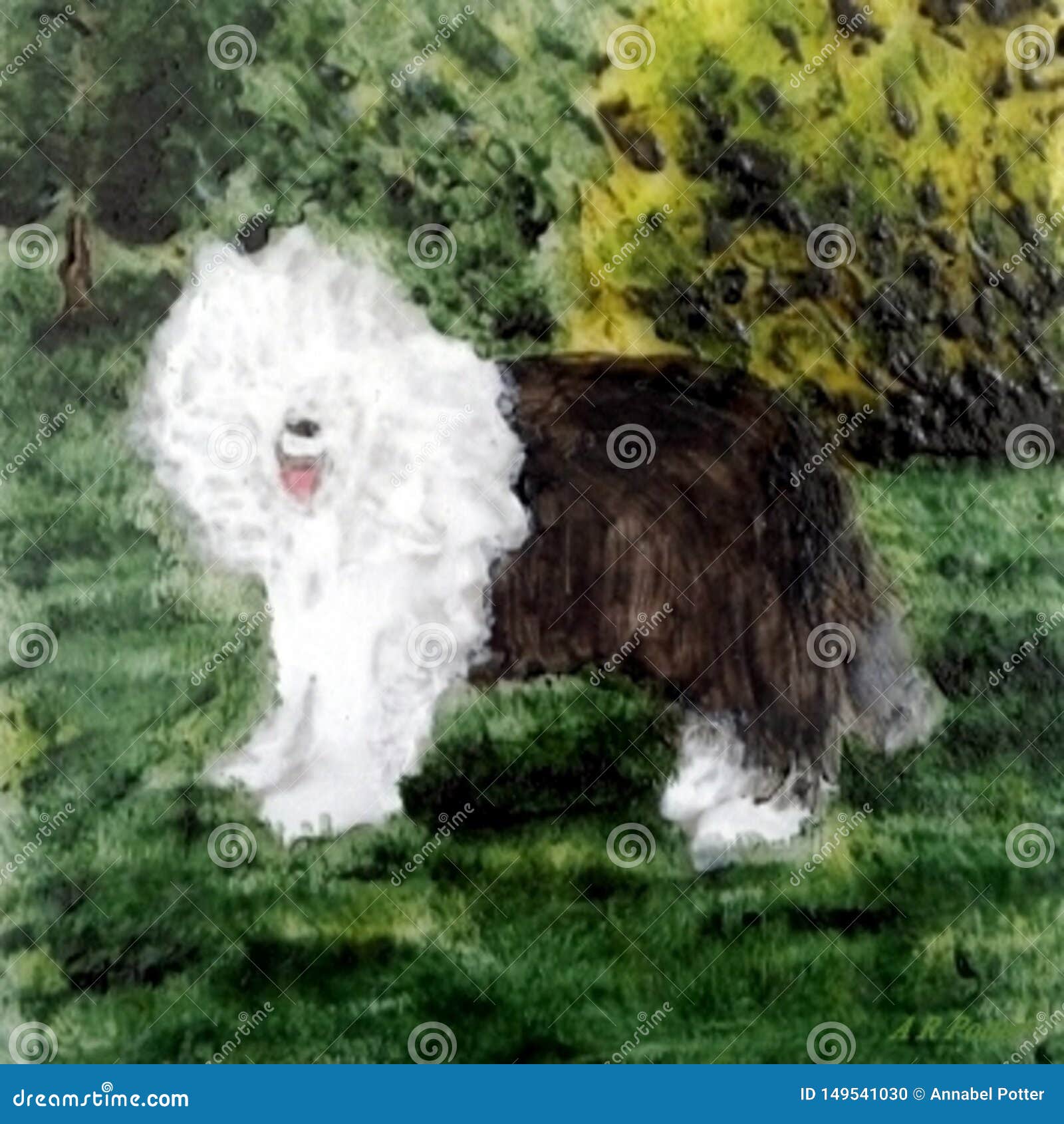 Old English Sheepdog Painting In A Garden Stock Illustration Illustration Of Sheepdog Original 149541030