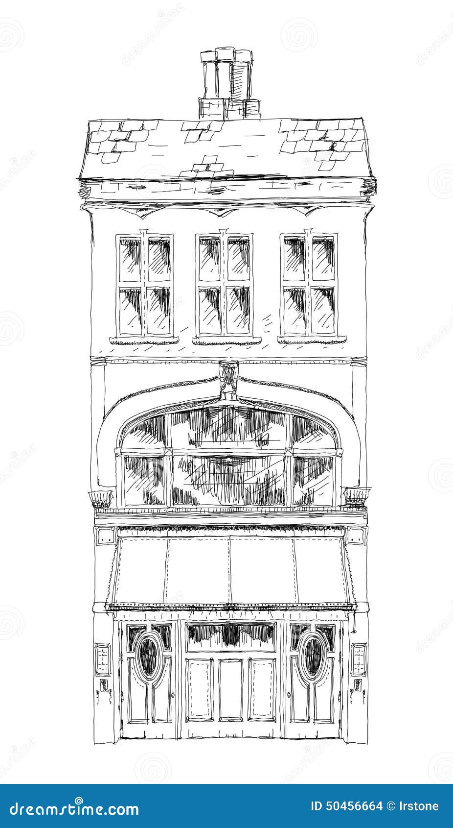 old english town house with small shop or business on ground floor. bond street, london. sketch
