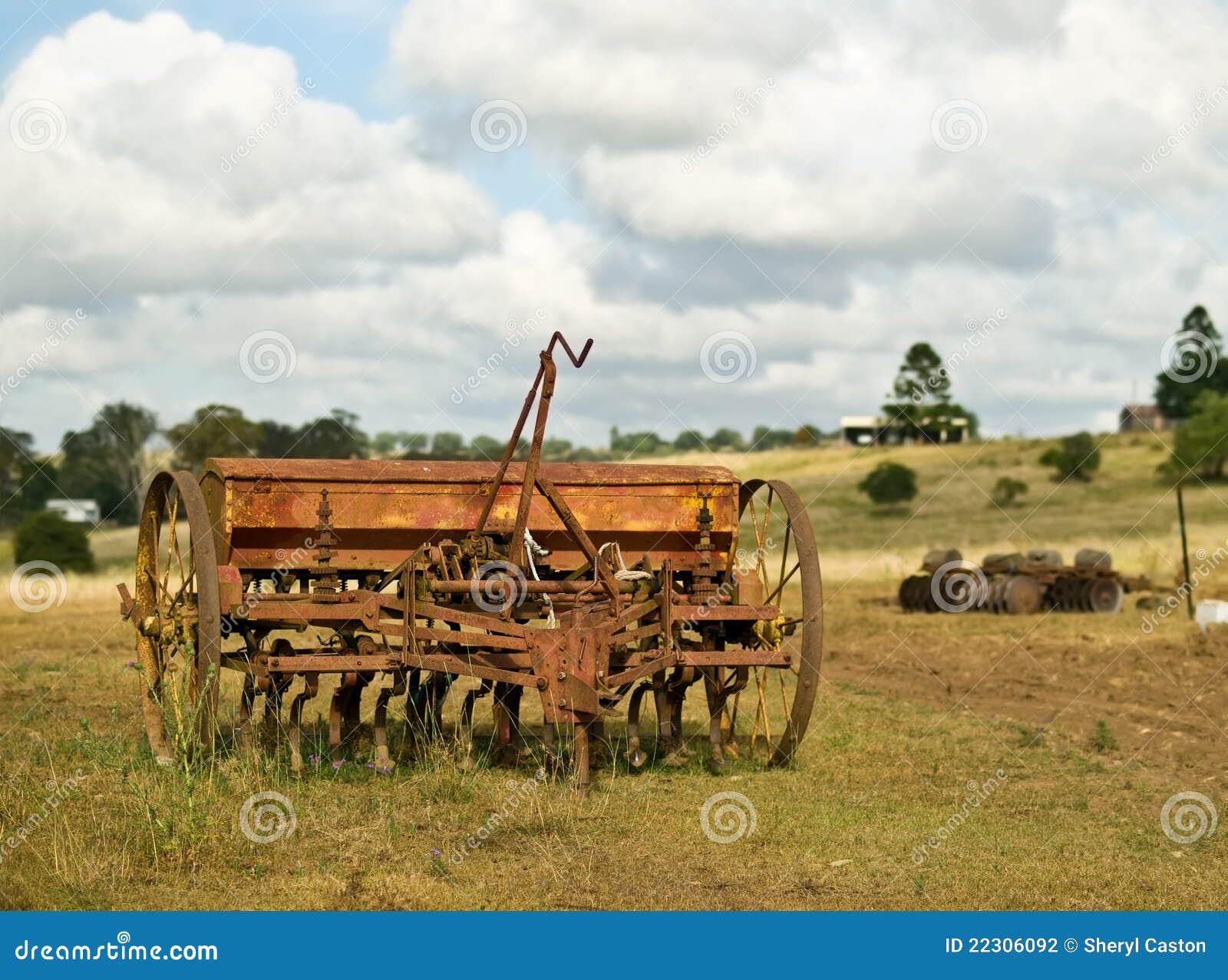 Old Farm Machinery Plow Tiller with Cloudy Sky Stock Photo Image of