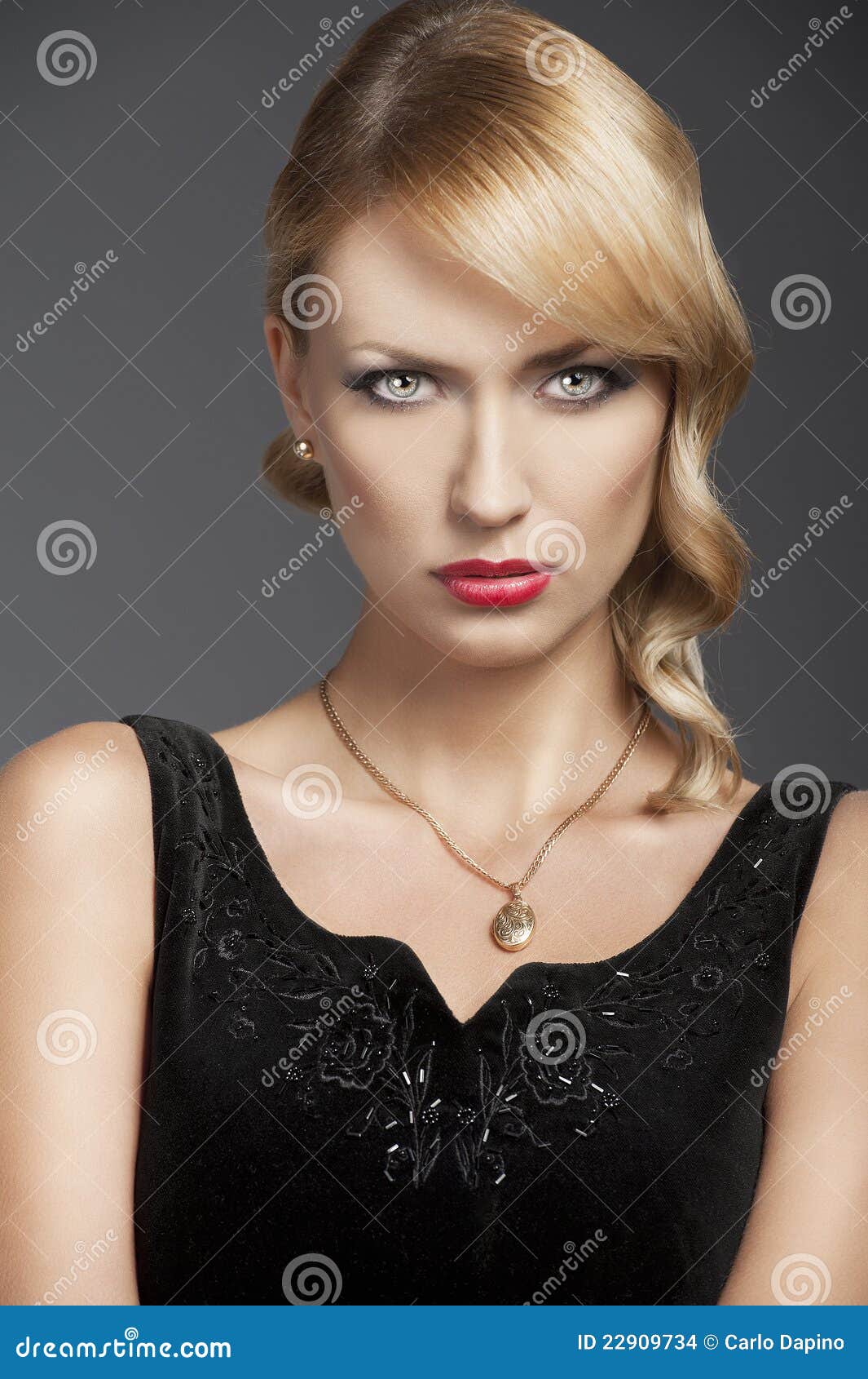 old fashion blond girl, in front of the camera