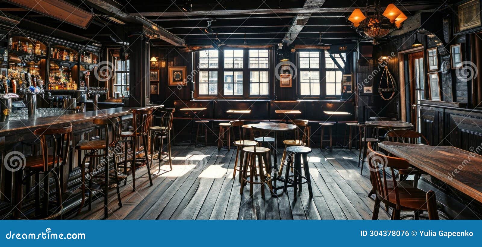 An Old Fashioned Bar with Tables and Chairs. Stock Photo Image of modern, wooden 304378076