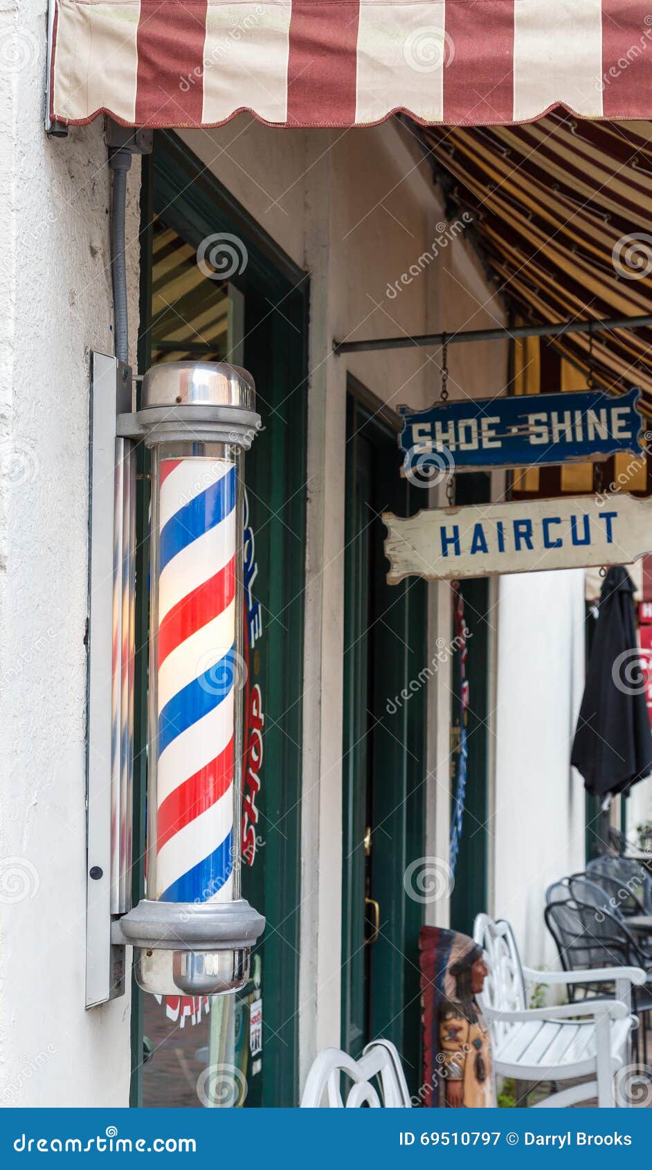 Old Fashioned Barber Pole Outside Barber Shop Stock Image 