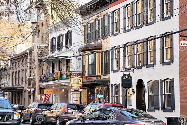 Main Street in Lambertville, New Jersey, January 2021 Editorial Stock