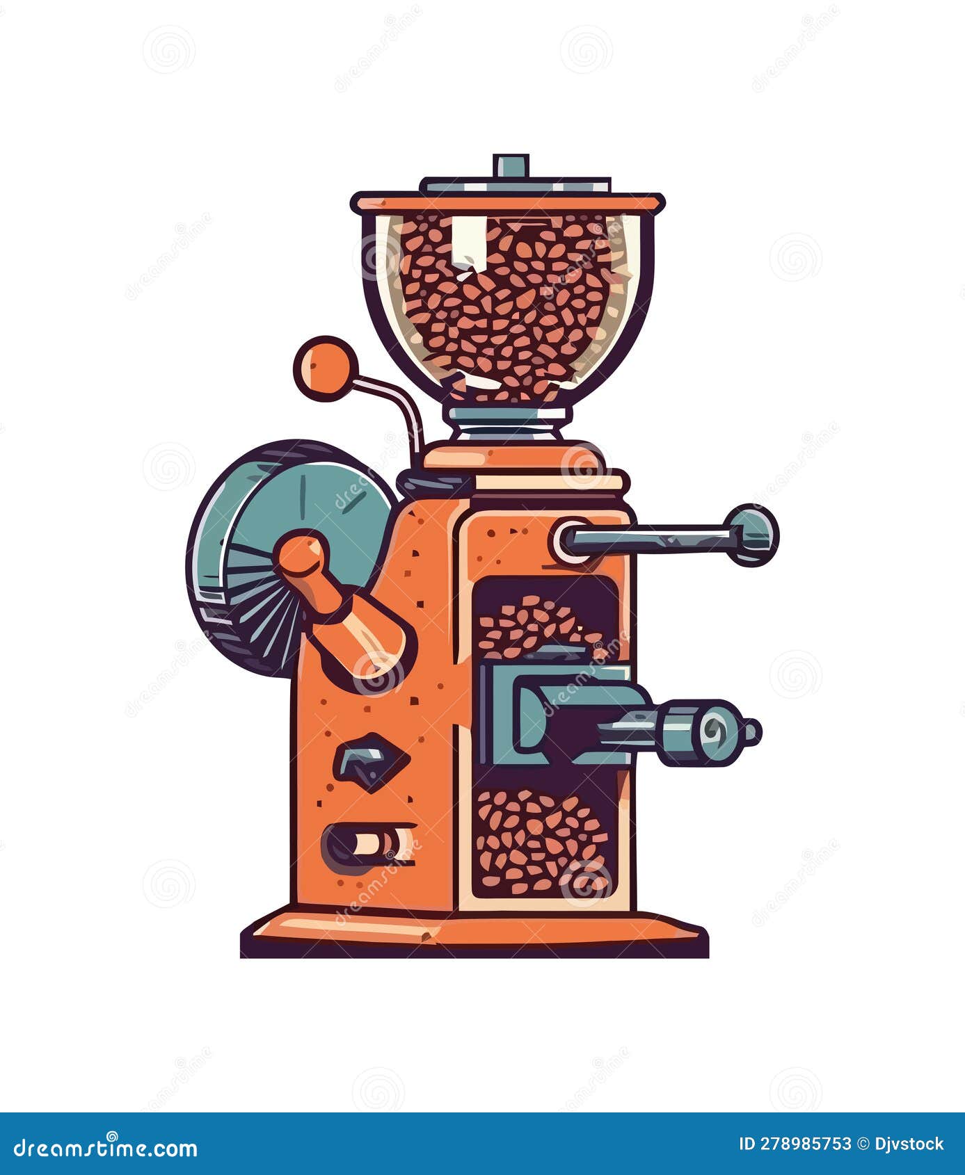 Old Fashioned Coffee Maker with Beans Stock Vector Illustration of