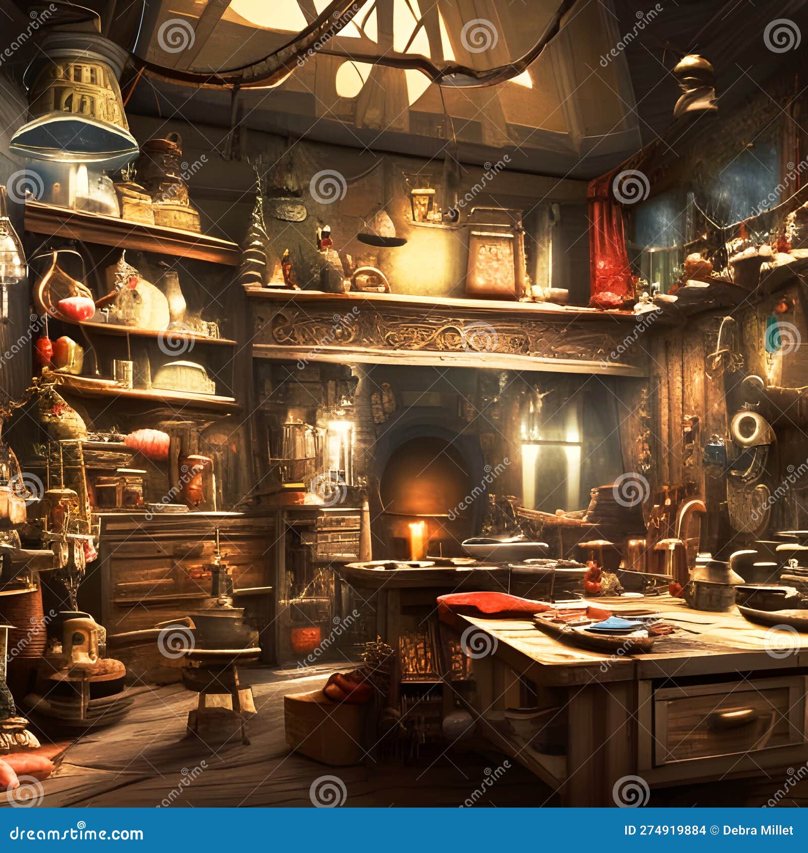 Old-fashioned Kitchen Depiction Stock Illustration - Illustration of