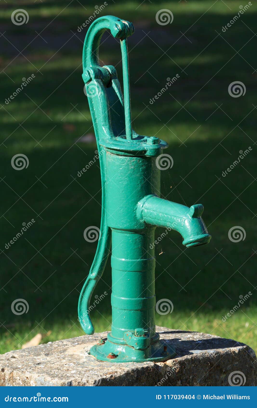 Old Fashioned Manual Water Pump Painted Green Stock Photo Image