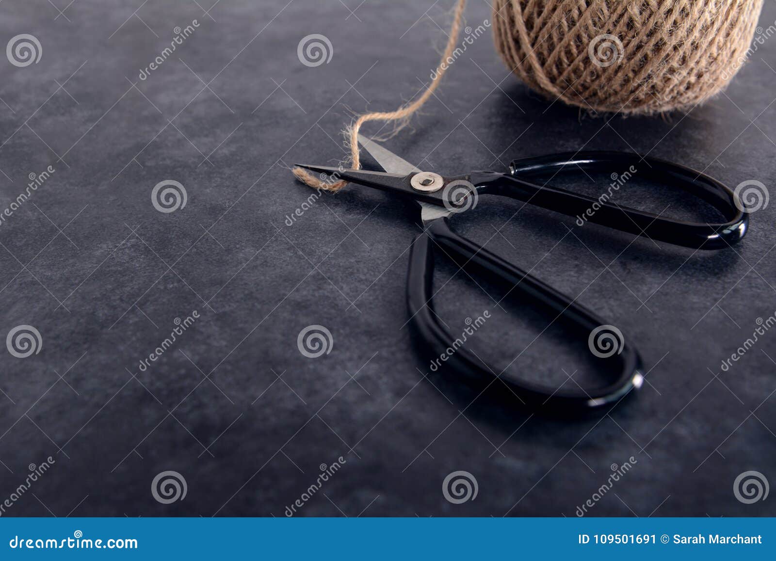 Oldfashioned Scissors Cutting Piece of Garden Twine Stock Image