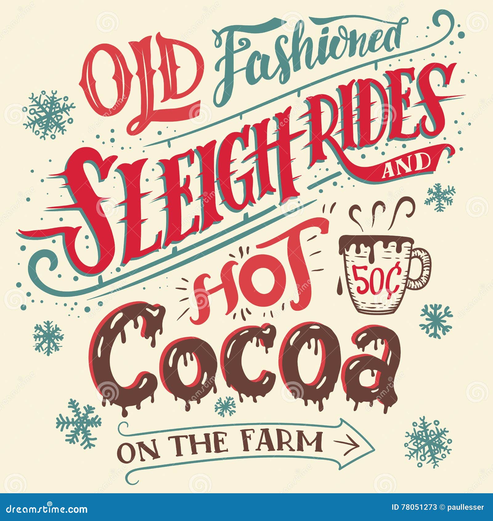 Download Old Fashioned Sleigh Rides And Hot Cocoa Card Stock Vector Illustration of farm