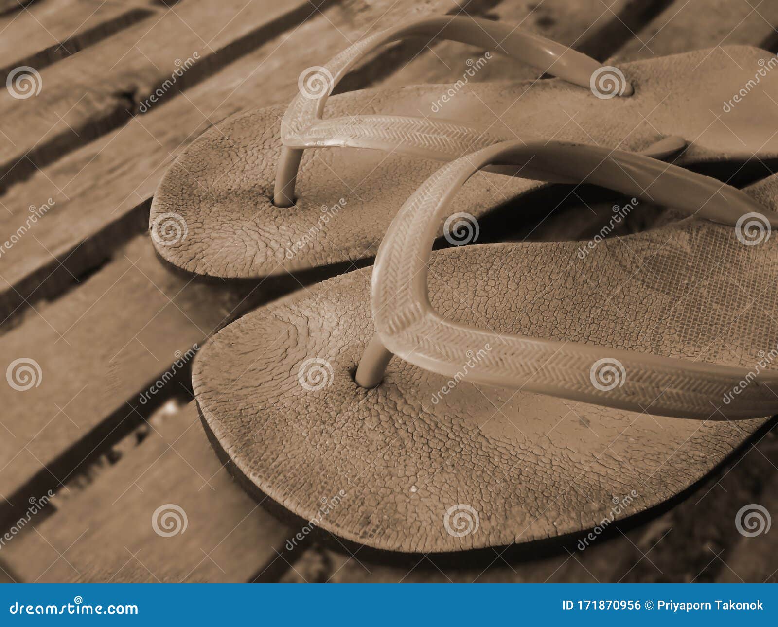 Old Fashioned Slippers On Wooden Floors 