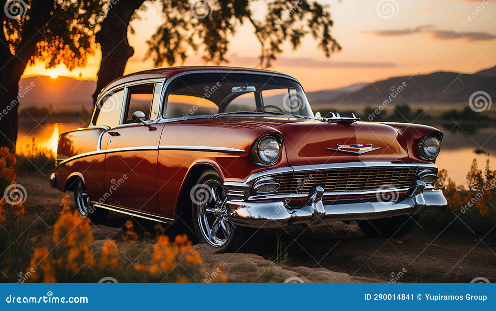 Old Fashioned Vintage Car Driving through a Rustic, Sunlit Rural Scene