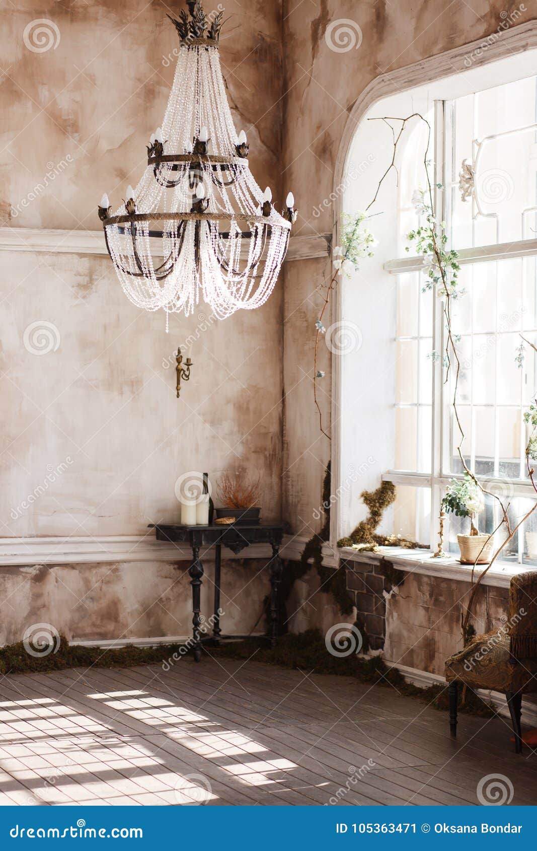 Old Fashioned Vintage Room Corner With Black Table And Candles