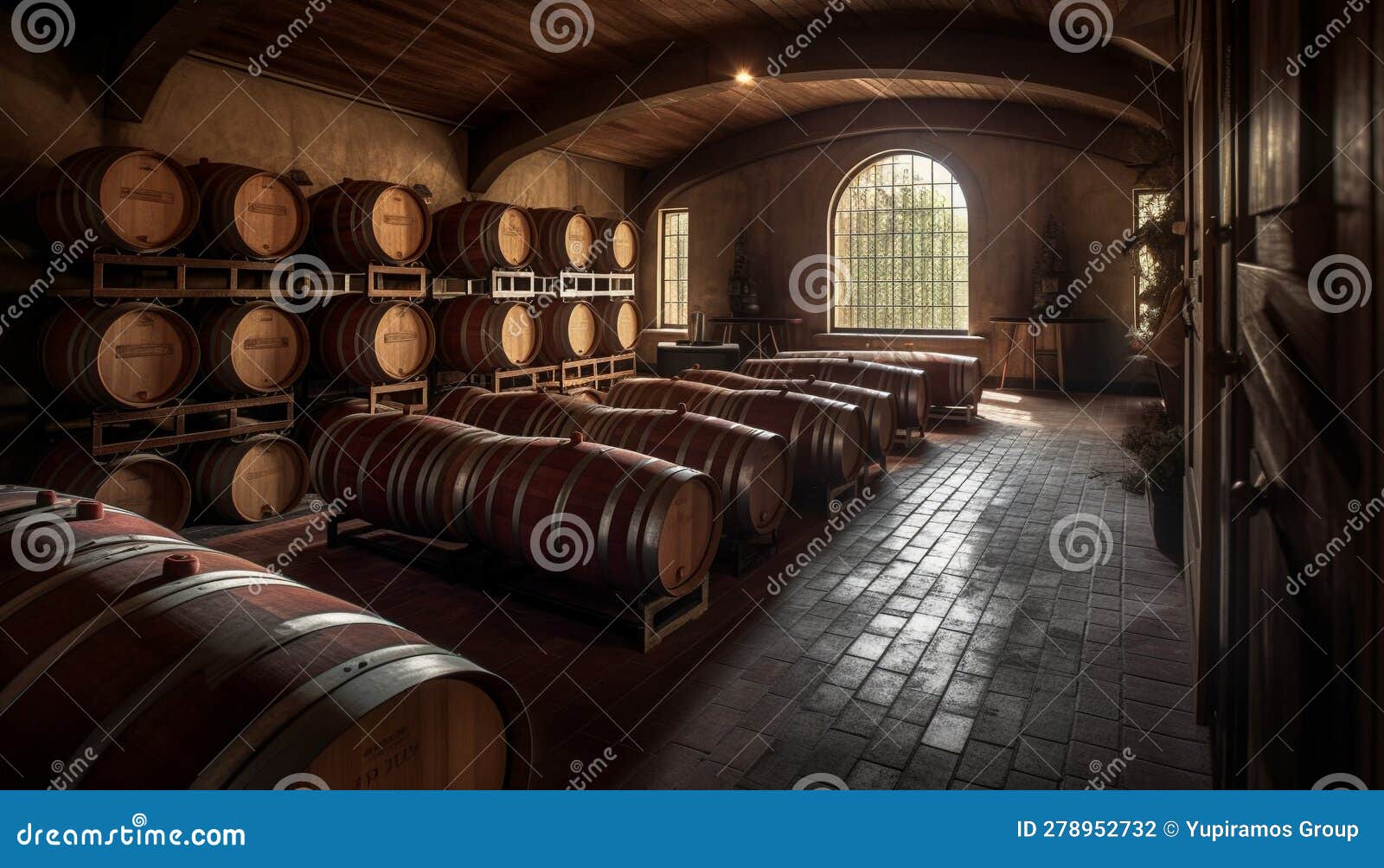 Old Fashioned Winery Stores Whiskey and Wine in Rustic Cellar Generated