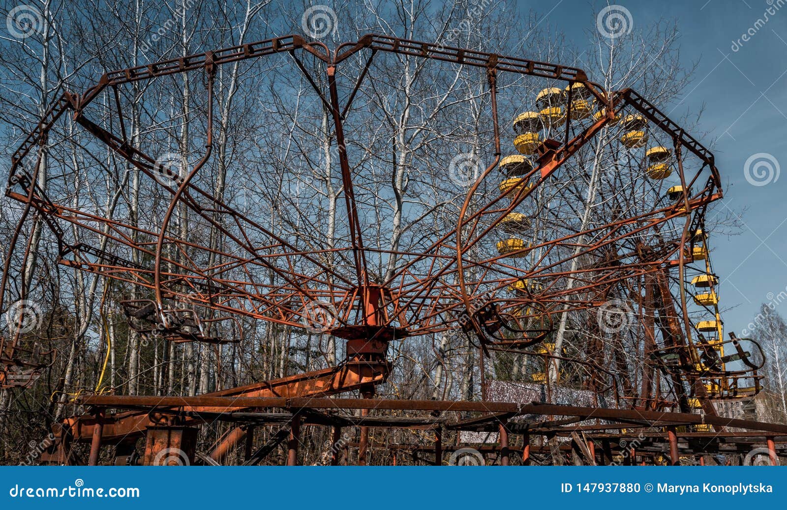 old ferris wheel in the ghost town of pripyat. consequences of the accident at the chernobil nuclear power plant