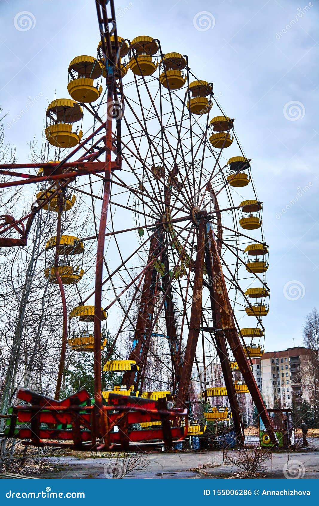 old ferris wheel in the ghost town of pripyat. consequences of the accident at the chernobil nuclear power plant