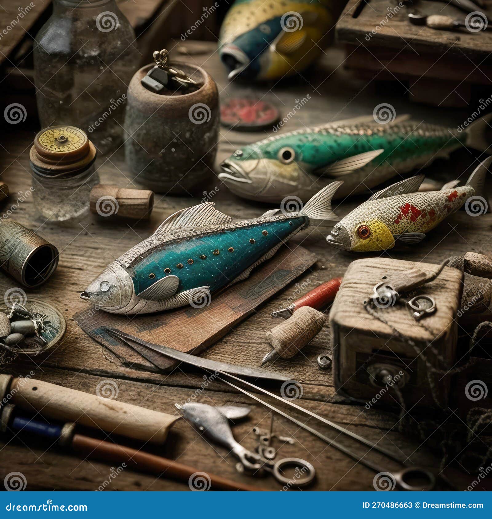 https://thumbs.dreamstime.com/z/old-fishing-lures-tools-work-bench-vintage-270486663.jpg