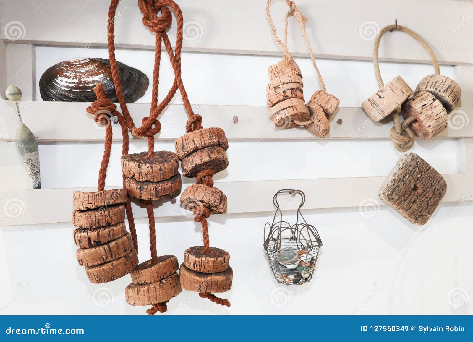 Old Fishing Net Floats in Cork Picked Up on the Beach Used in