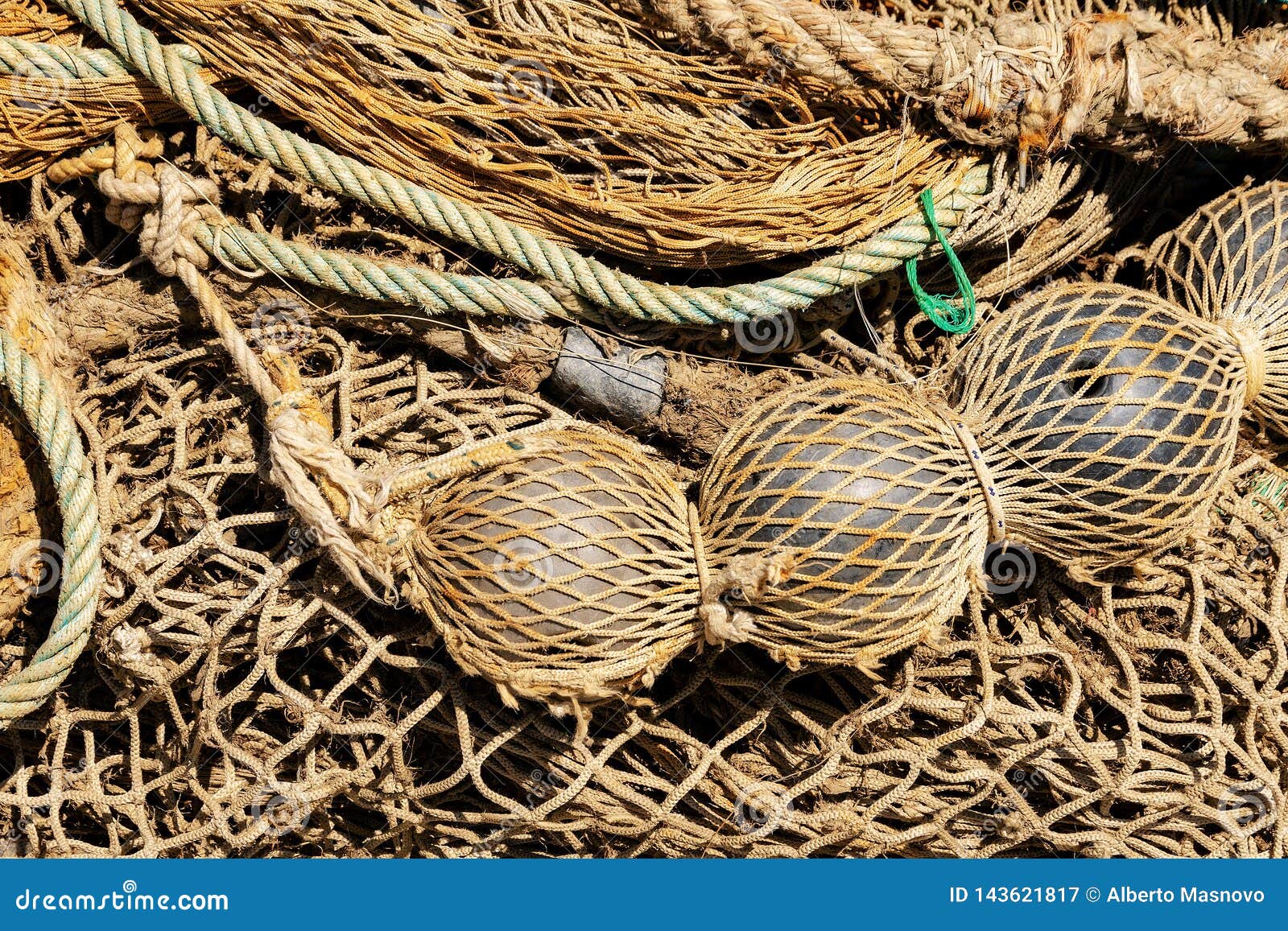 Old Fishing Nets with Ropes and Floats - Full Frame Stock Image - Image of  knot, equipment: 143621817