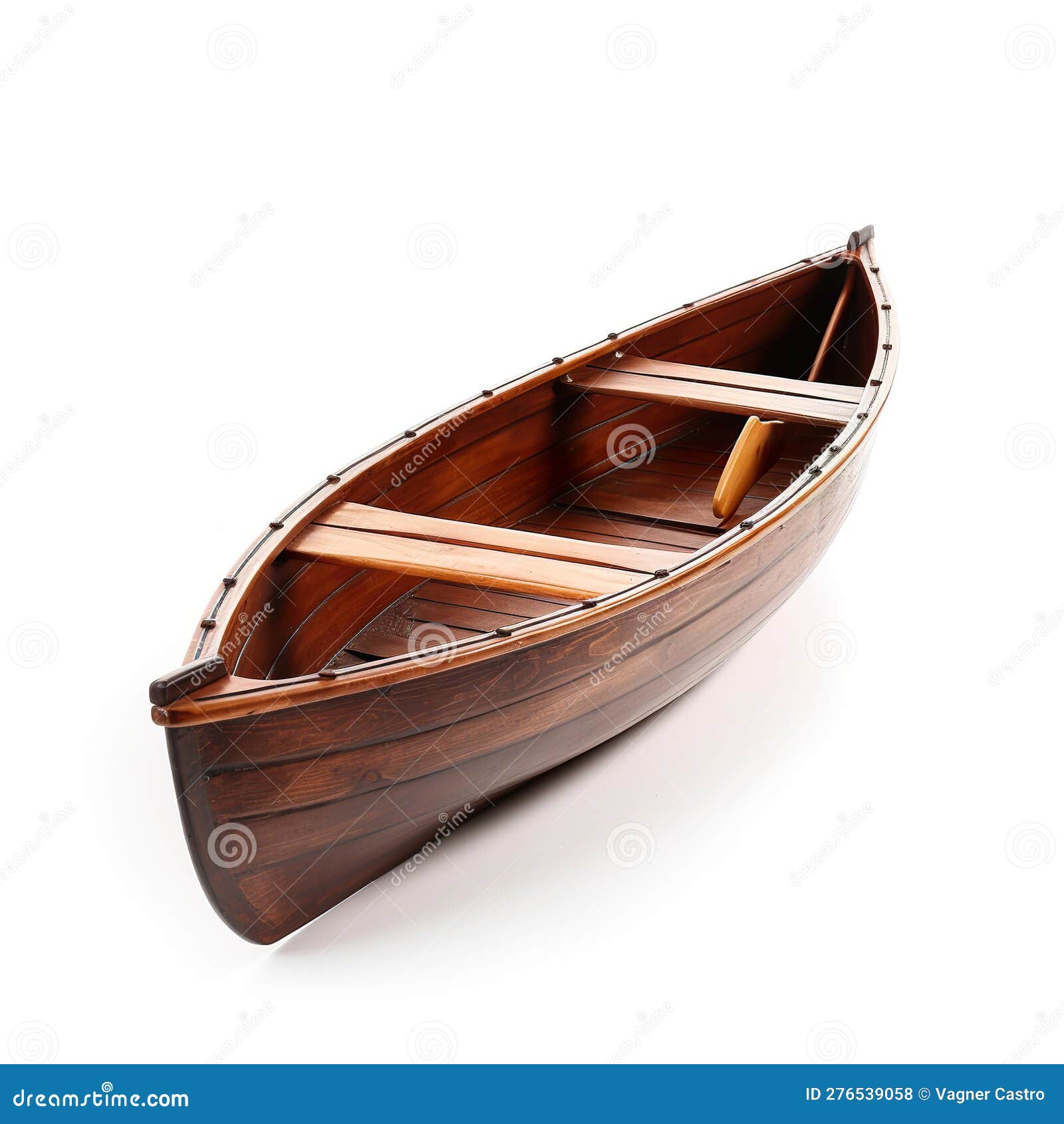 Old Fishing Wooden Boat 3D Rendering. Small Wooden Empty Rowing