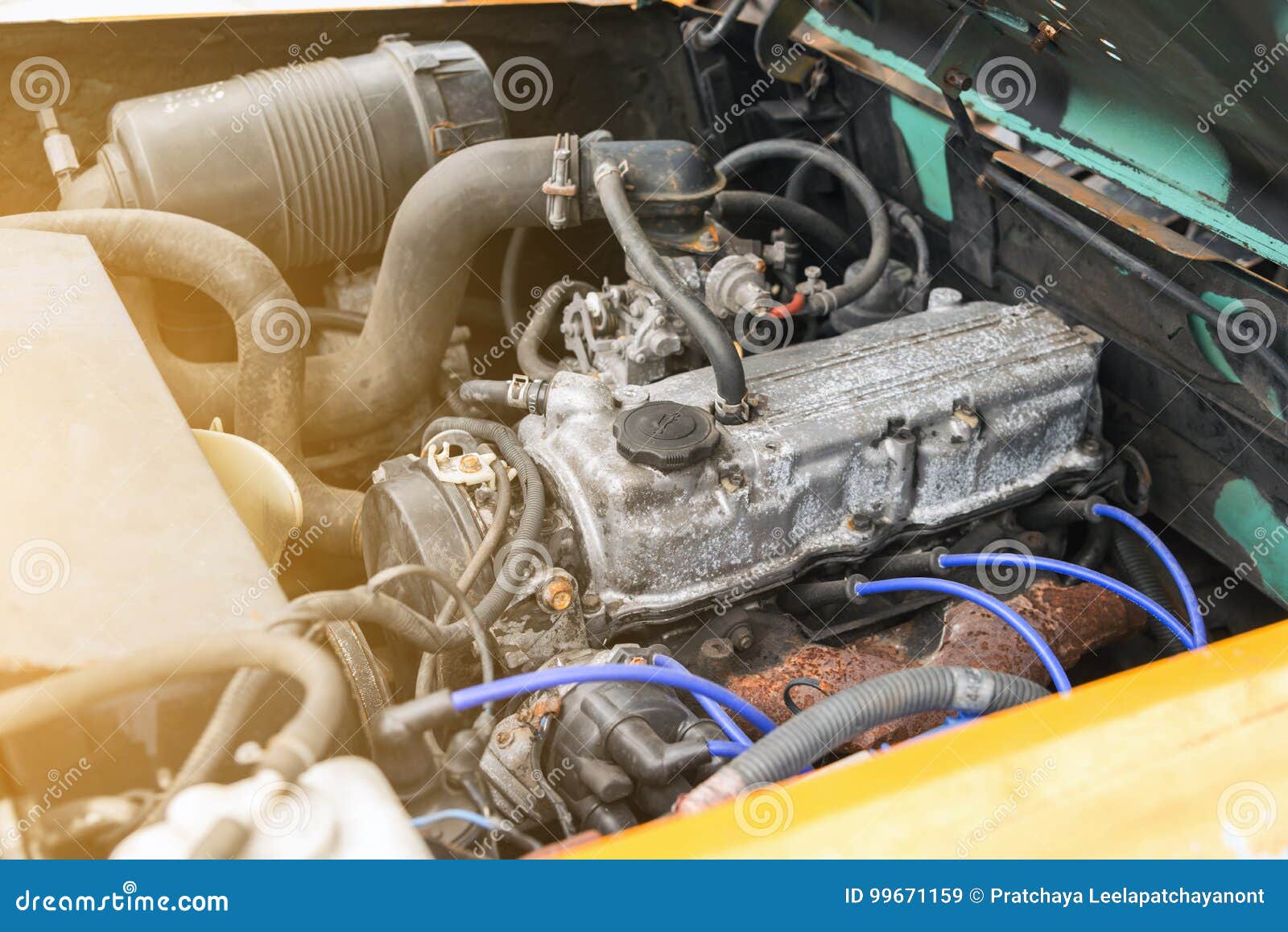 Old Forklift Engine in the Garage Stock Image Image of pump, system