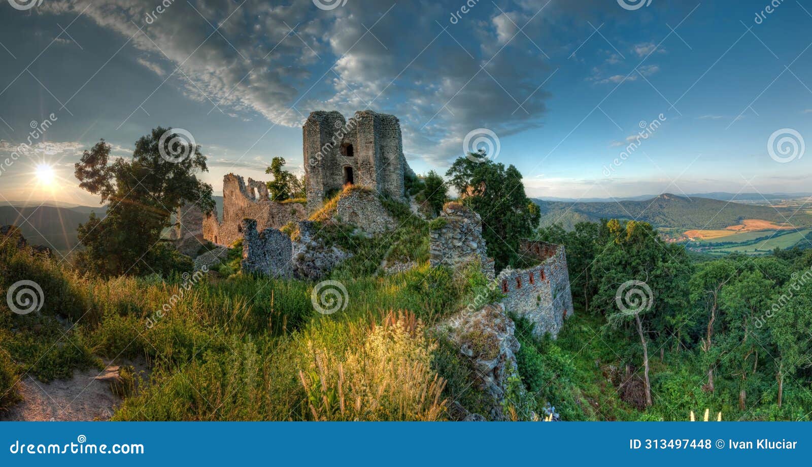 the old fortified castle, a historical ruin of a medieval castle. ruin of castle gymes at sunset