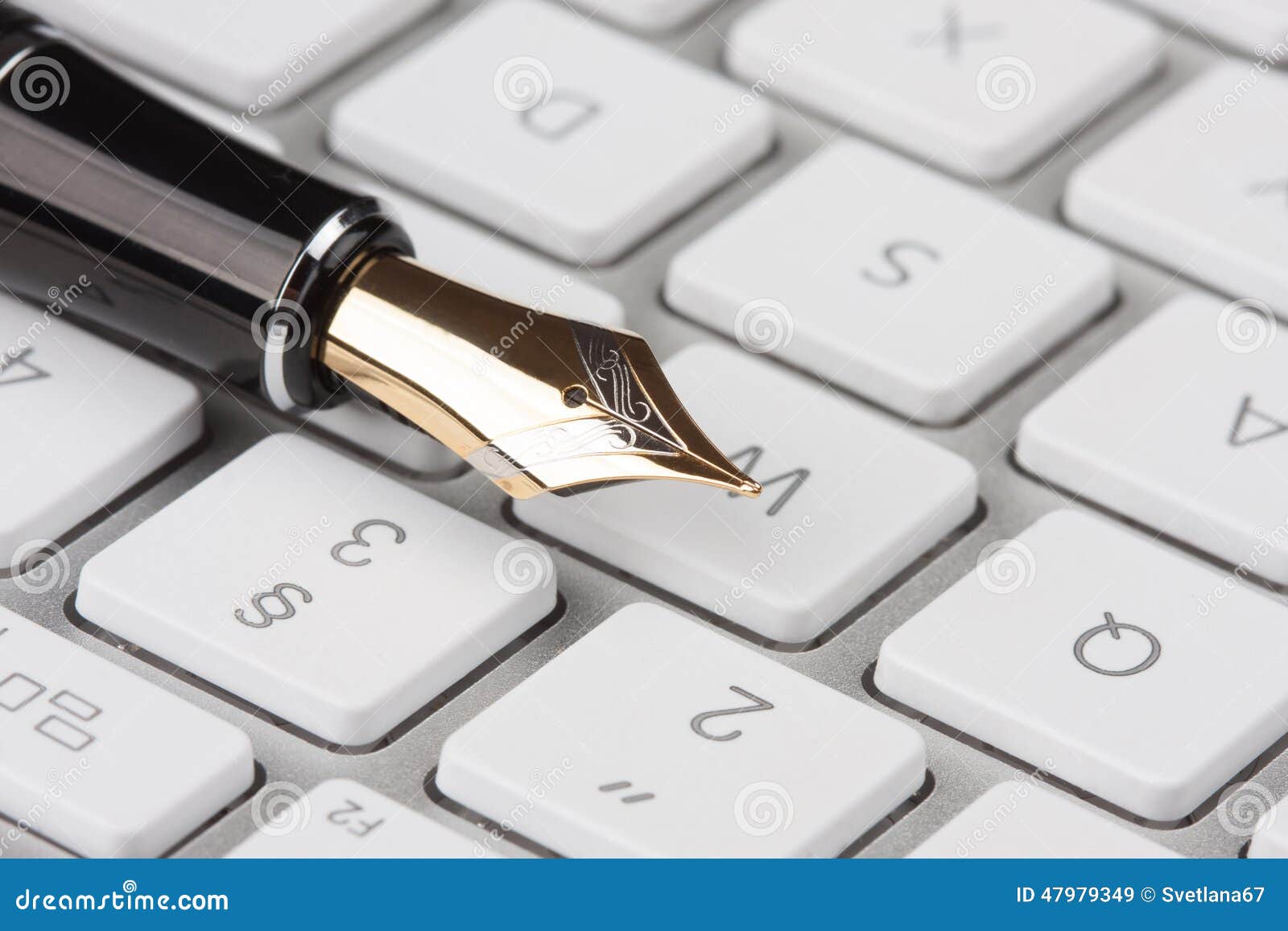 Old Fountain Pen Lying on a Computer Keyboard Stock Image Image of