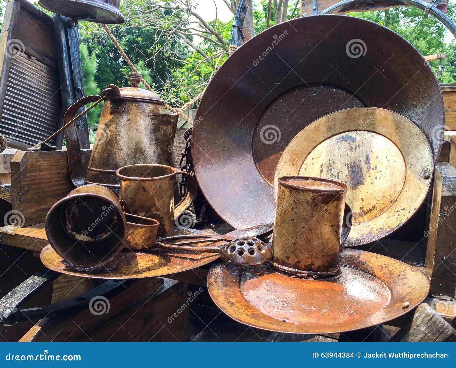 Old Full Set of Variety Brass Kitchenware, Vintage Style Stock Photo Image of decor, classic