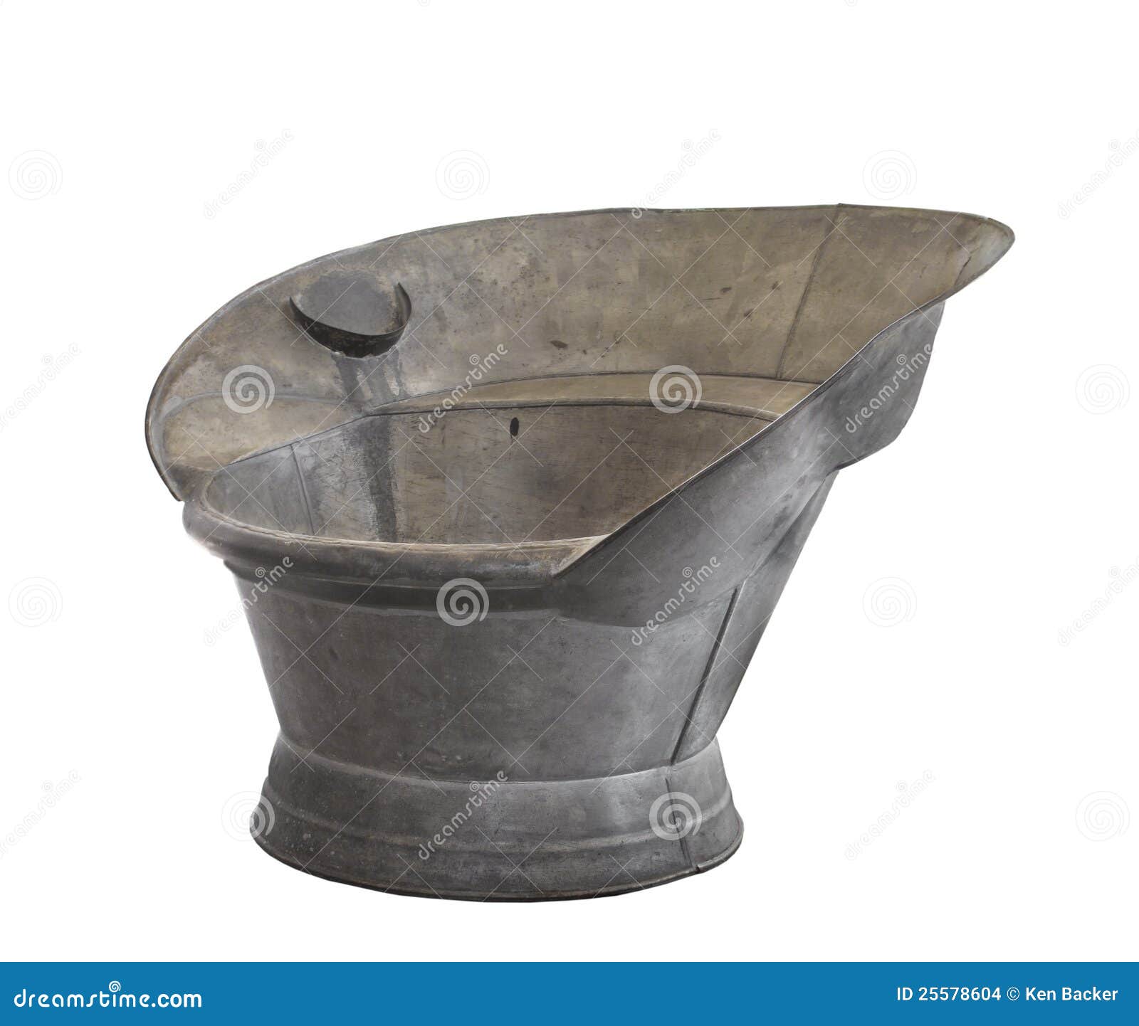 old galvanized tin sit-in bathing tub .