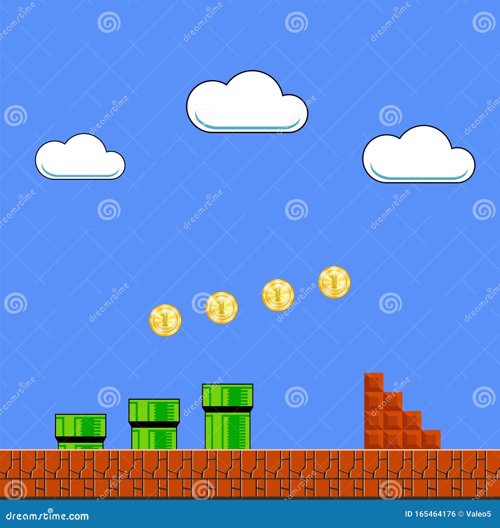 old game background. classic retro arcade  with pipe and brick