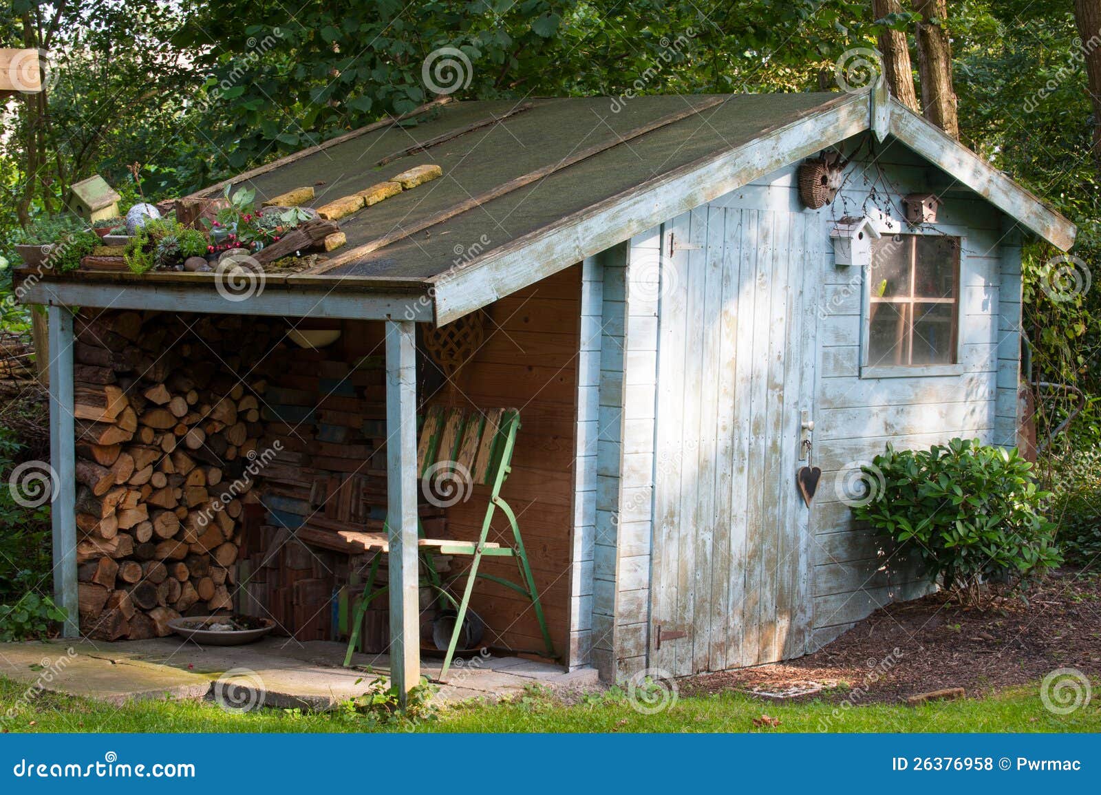 Old garden shed stock photo. Image of chair, leaves