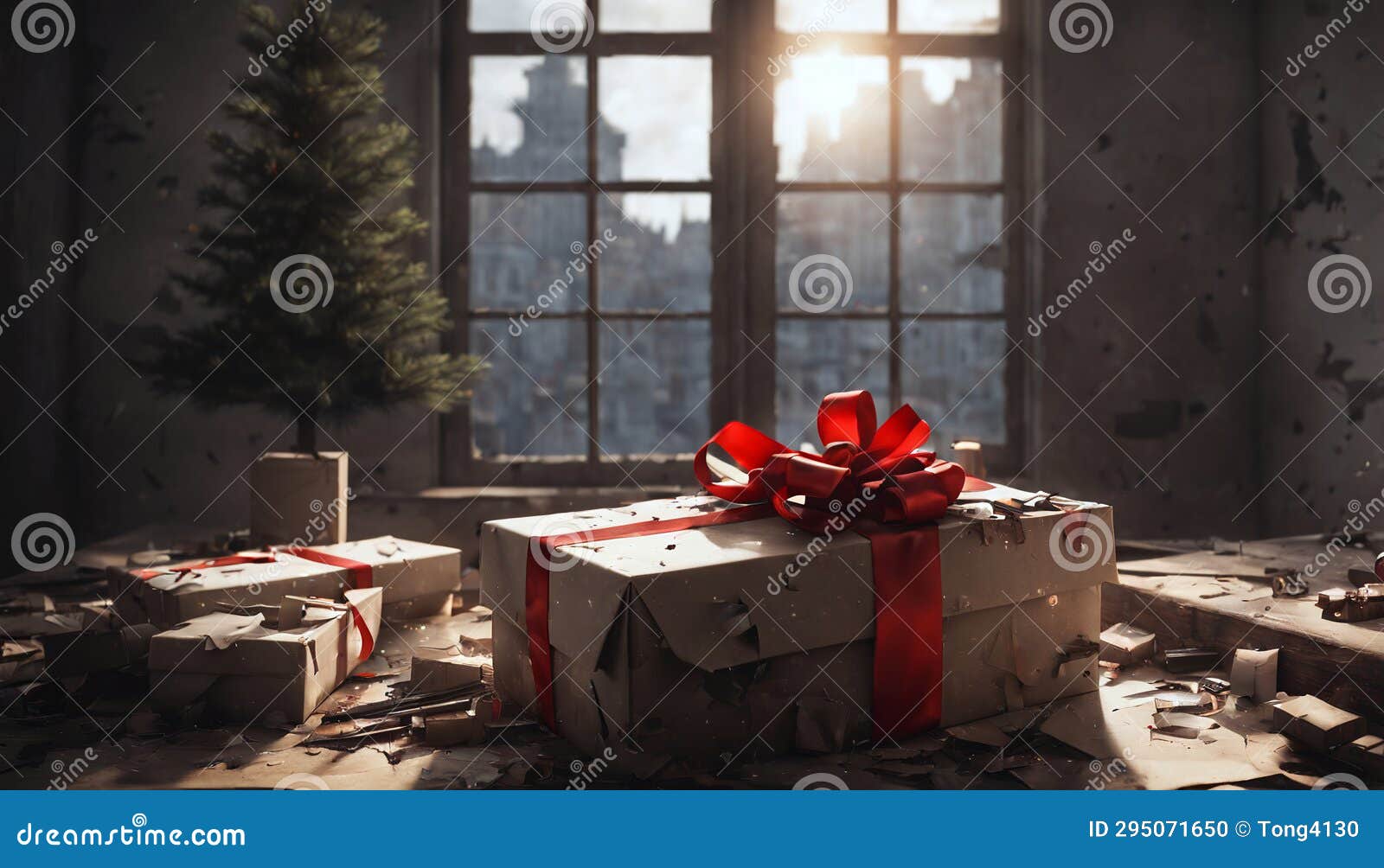 An Old Gift Box is Torn in a Ruined Room Stock Photo Image of concept