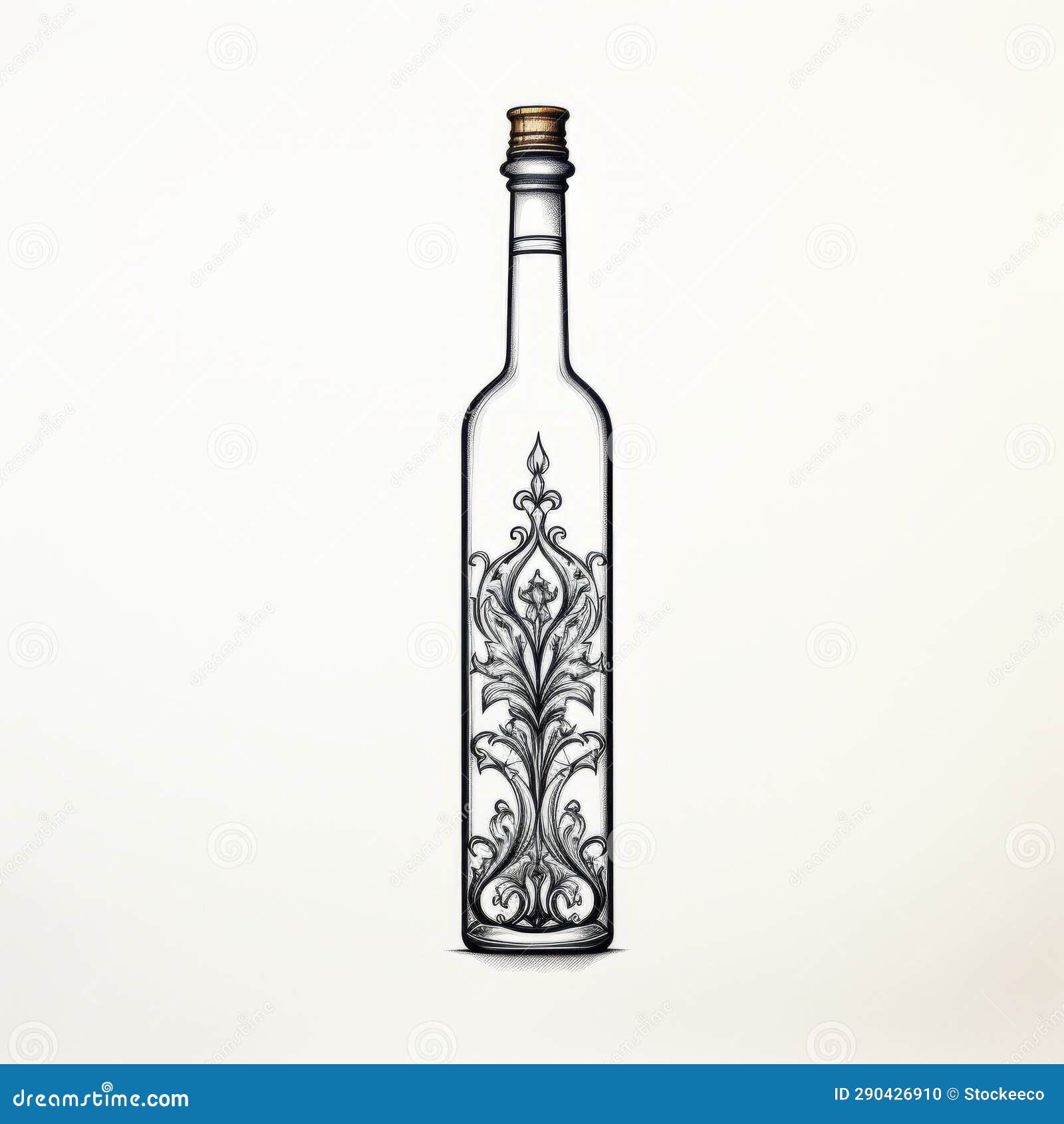 elegant bottle  with intricate pen illustrator style