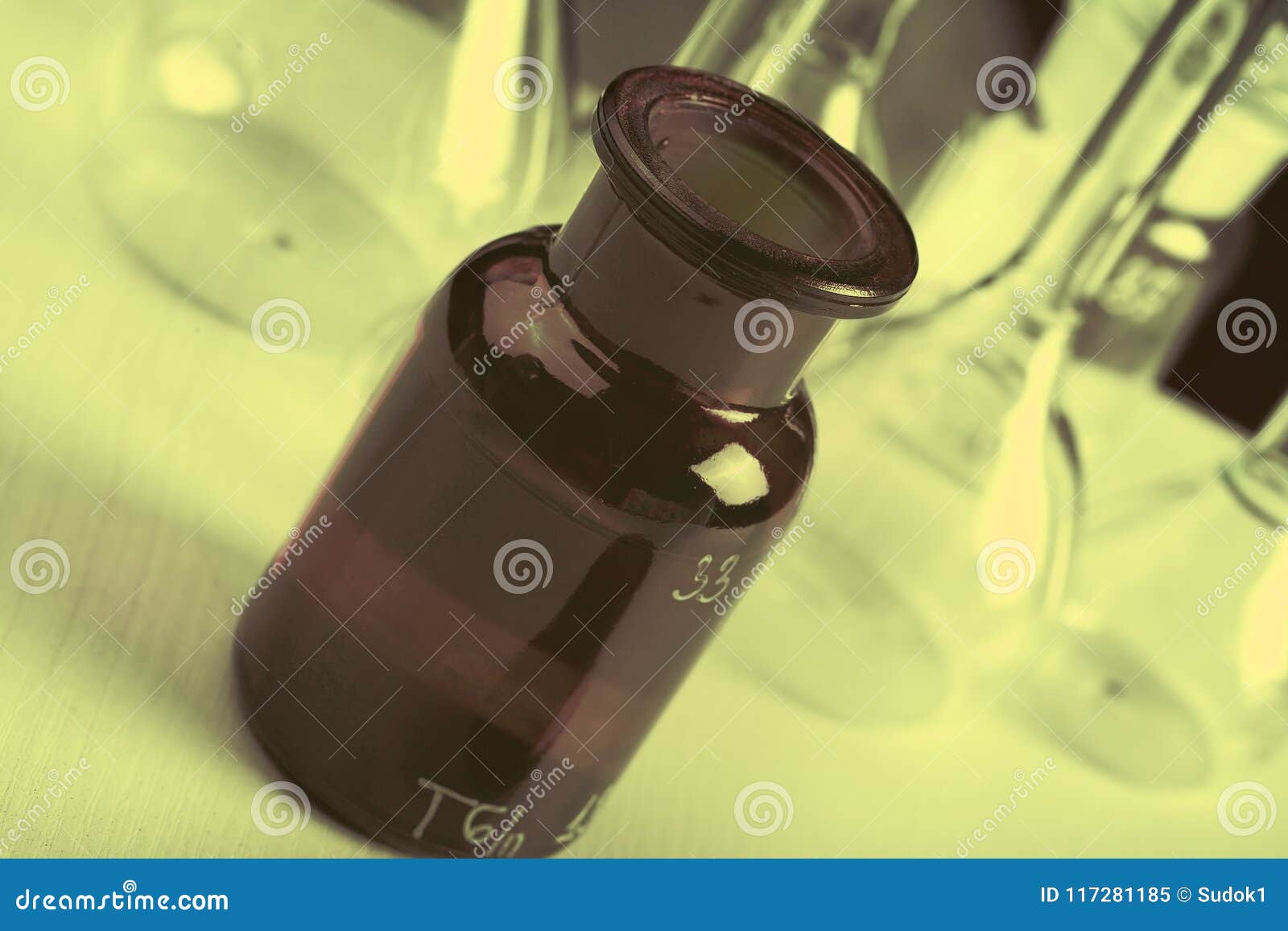 Old Glassware with Markings in the Chemical Laboratory Stock Image