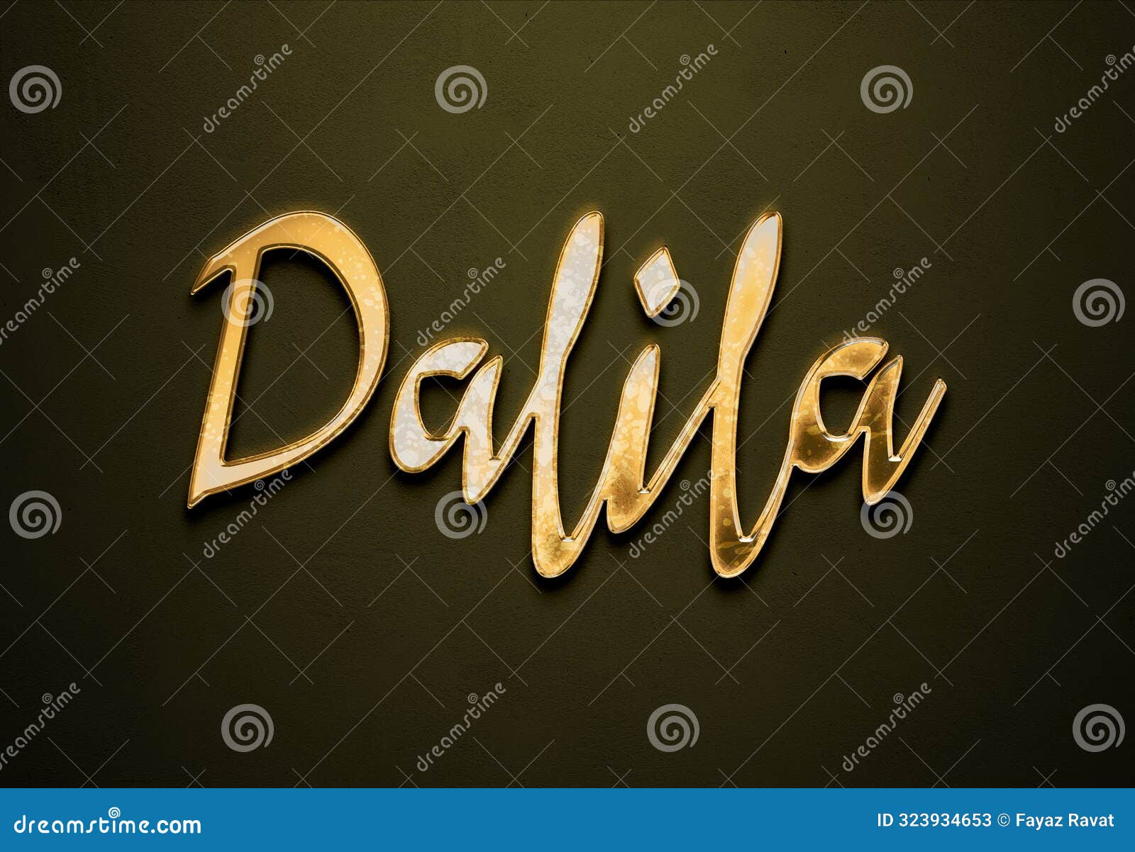 old gold text effect of arabic name dalila with 3d glossy style mockup.