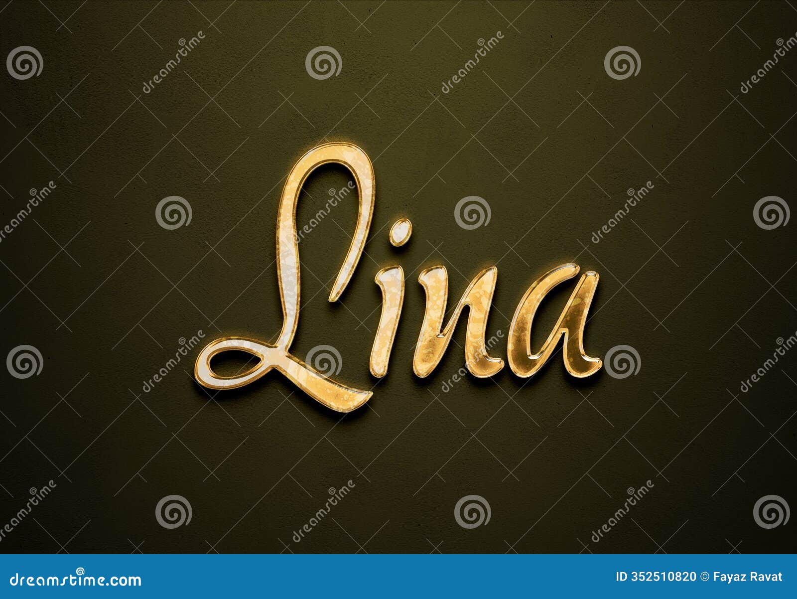 old gold text effect of name lina with 3d glossy style mockup.