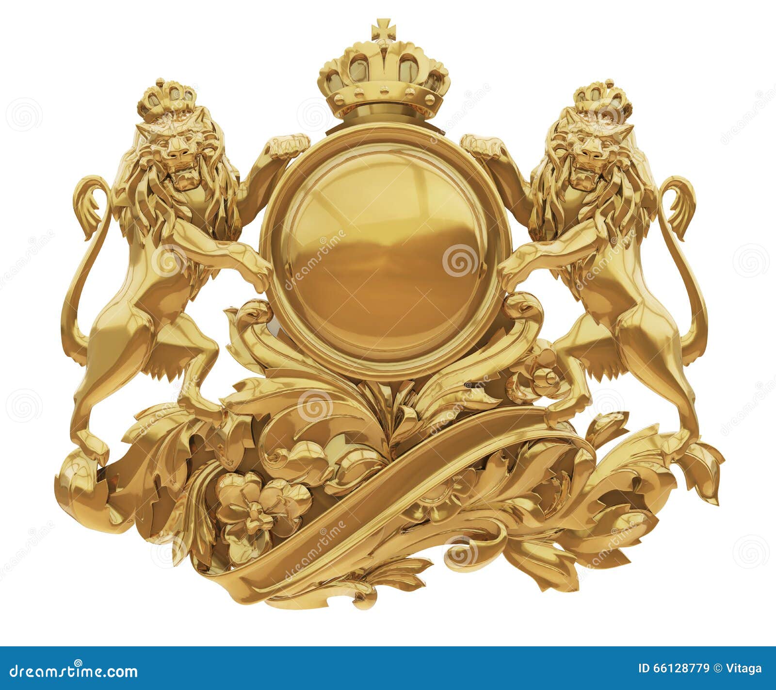 old golden coat of arms with lions isolate
