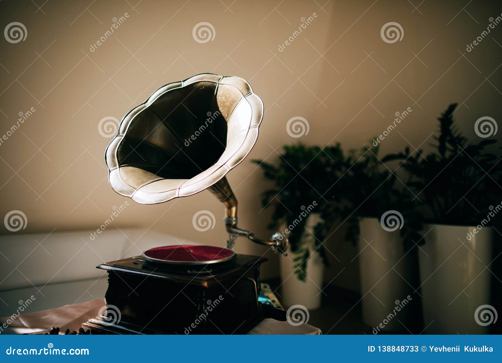 Old Gramophone with Horn Speaker Stands Stock Image Image of