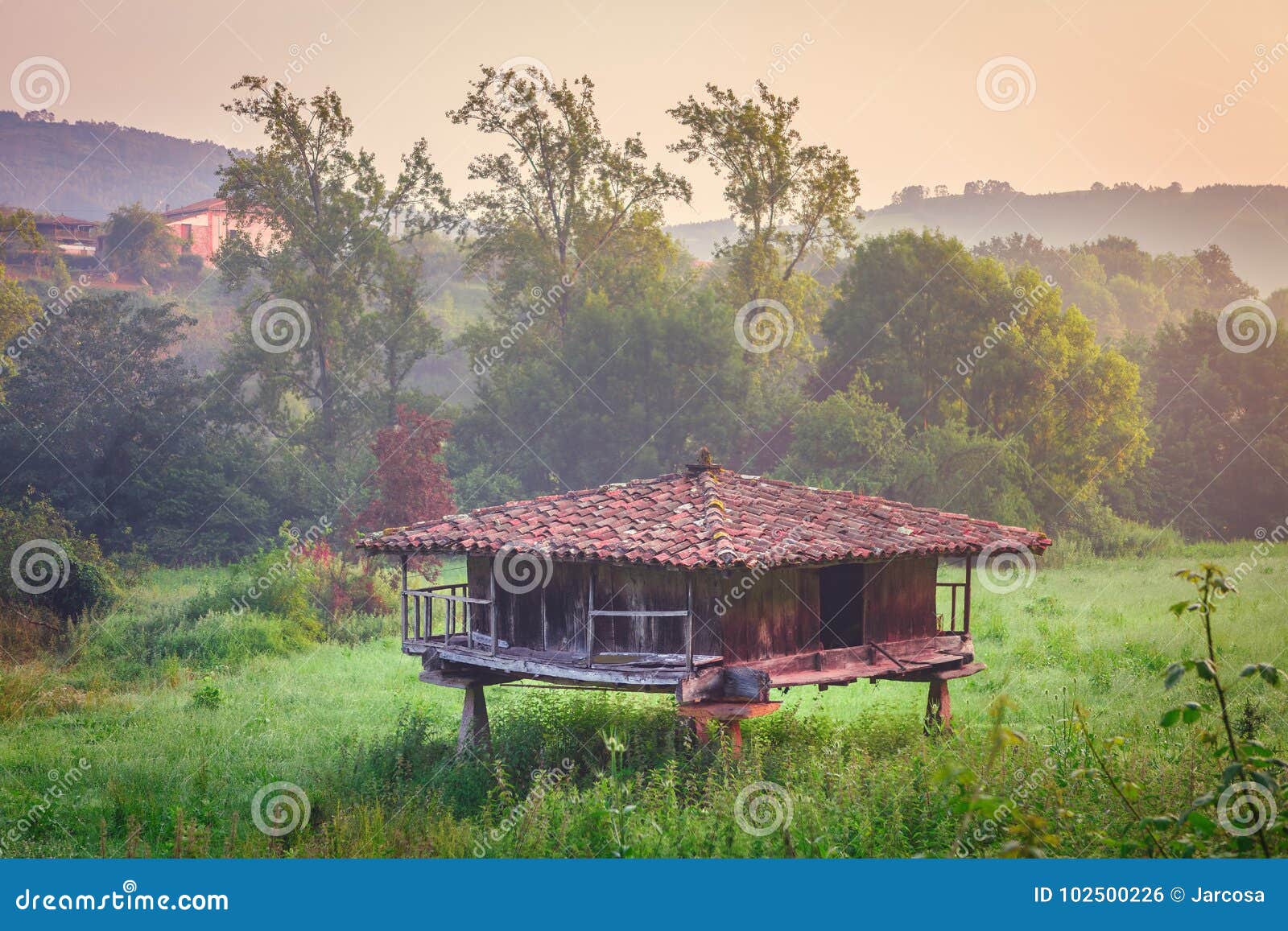 old granary, typical asturian granary for storage and drying of