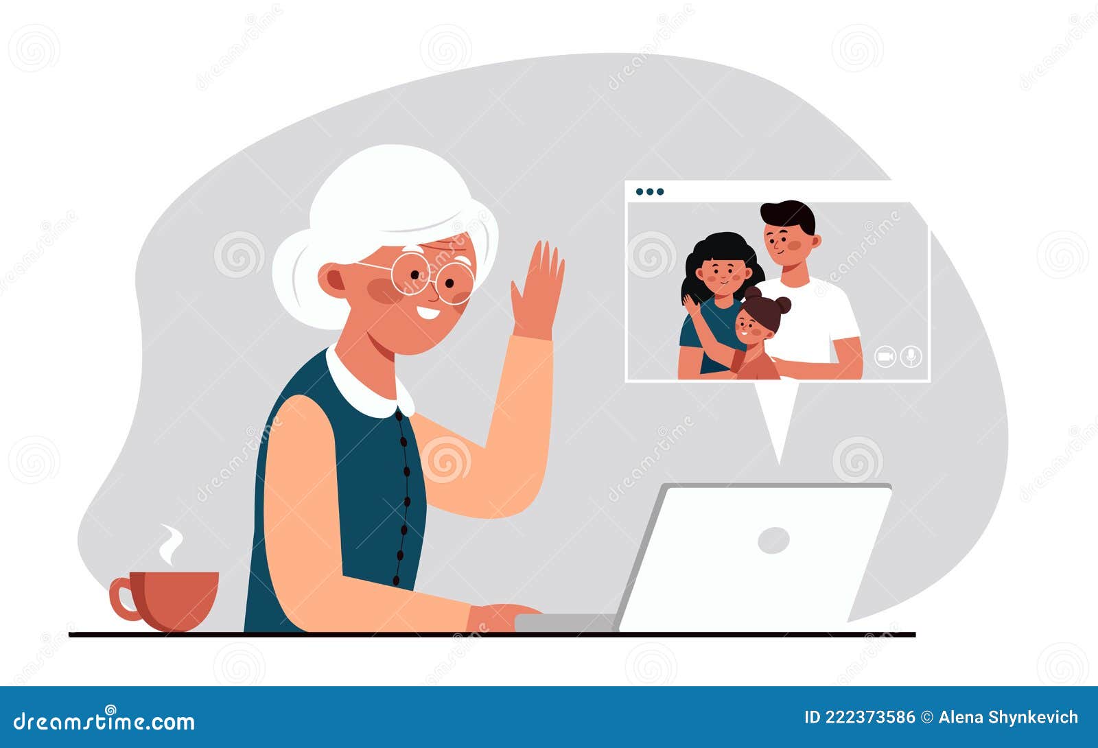 Old Grandma Communicating with Family by Video Link at Computer with  Camera. Communicating Each Other by Using the Stock Vector - Illustration  of technology, pensioner: 222373586