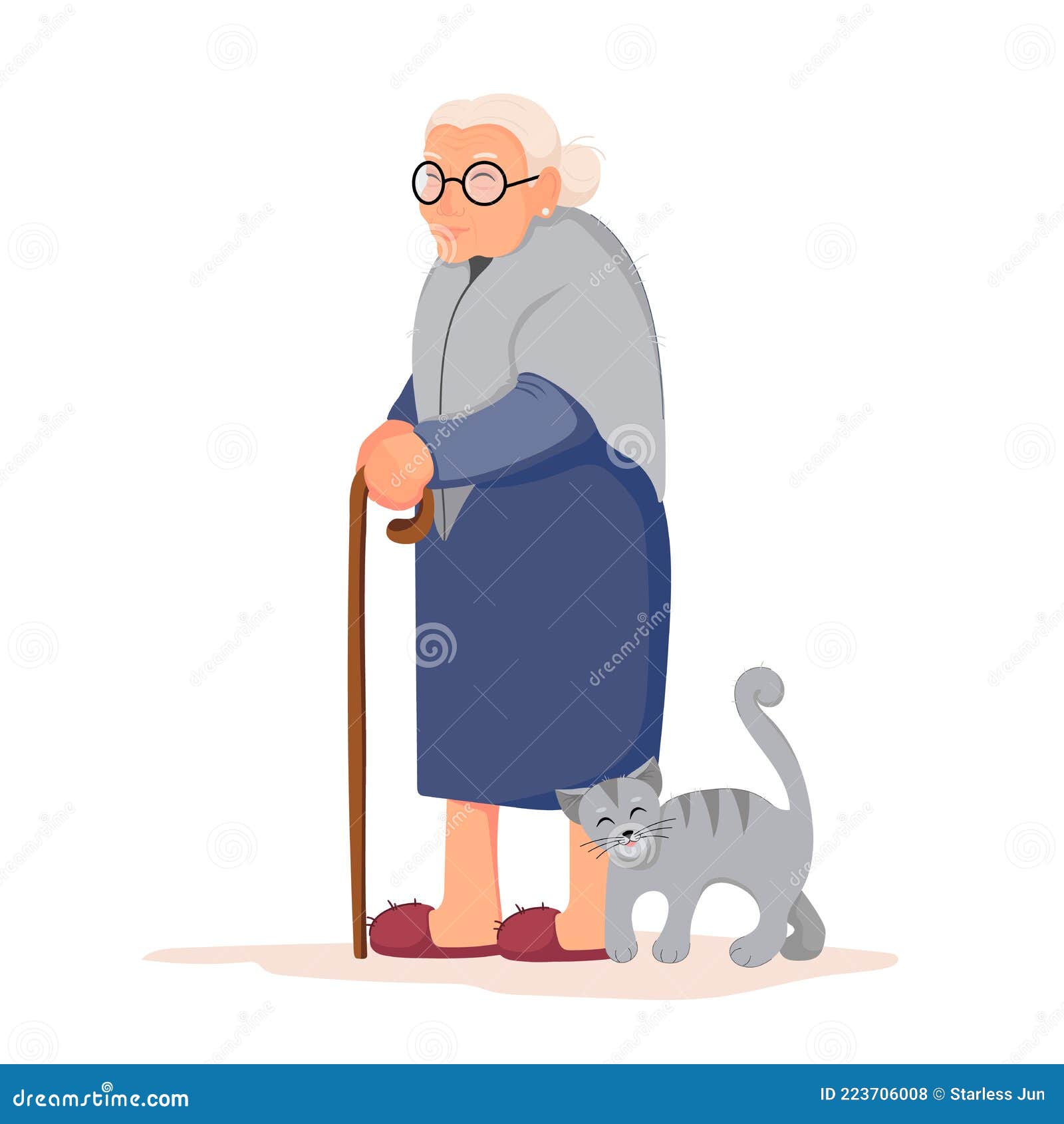 An Old Granny with Glasses, a Cane in Her Hands and a Cute Cat. Cartoon  Vector Illustration in Flat Style. Elderly Woman Stock Vector -  Illustration of pensioner, background: 223706008