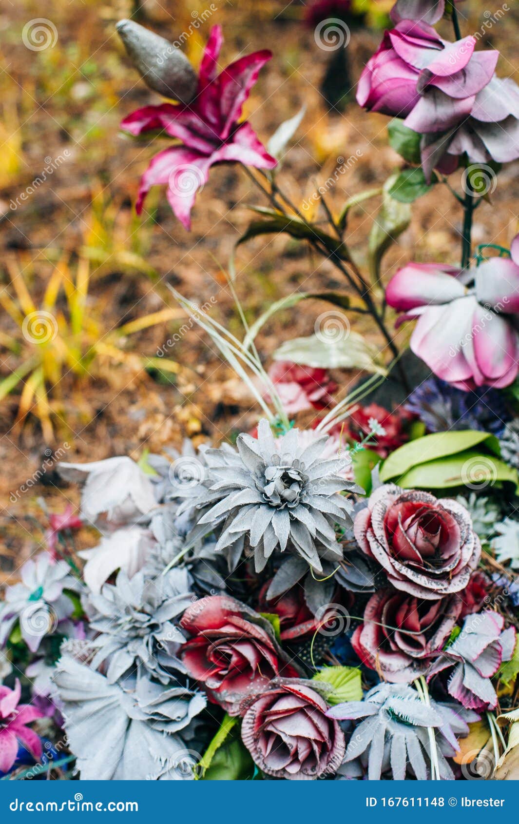 Old Grave Multicolored Fading Flowers on a Grave Stock Photo Image of