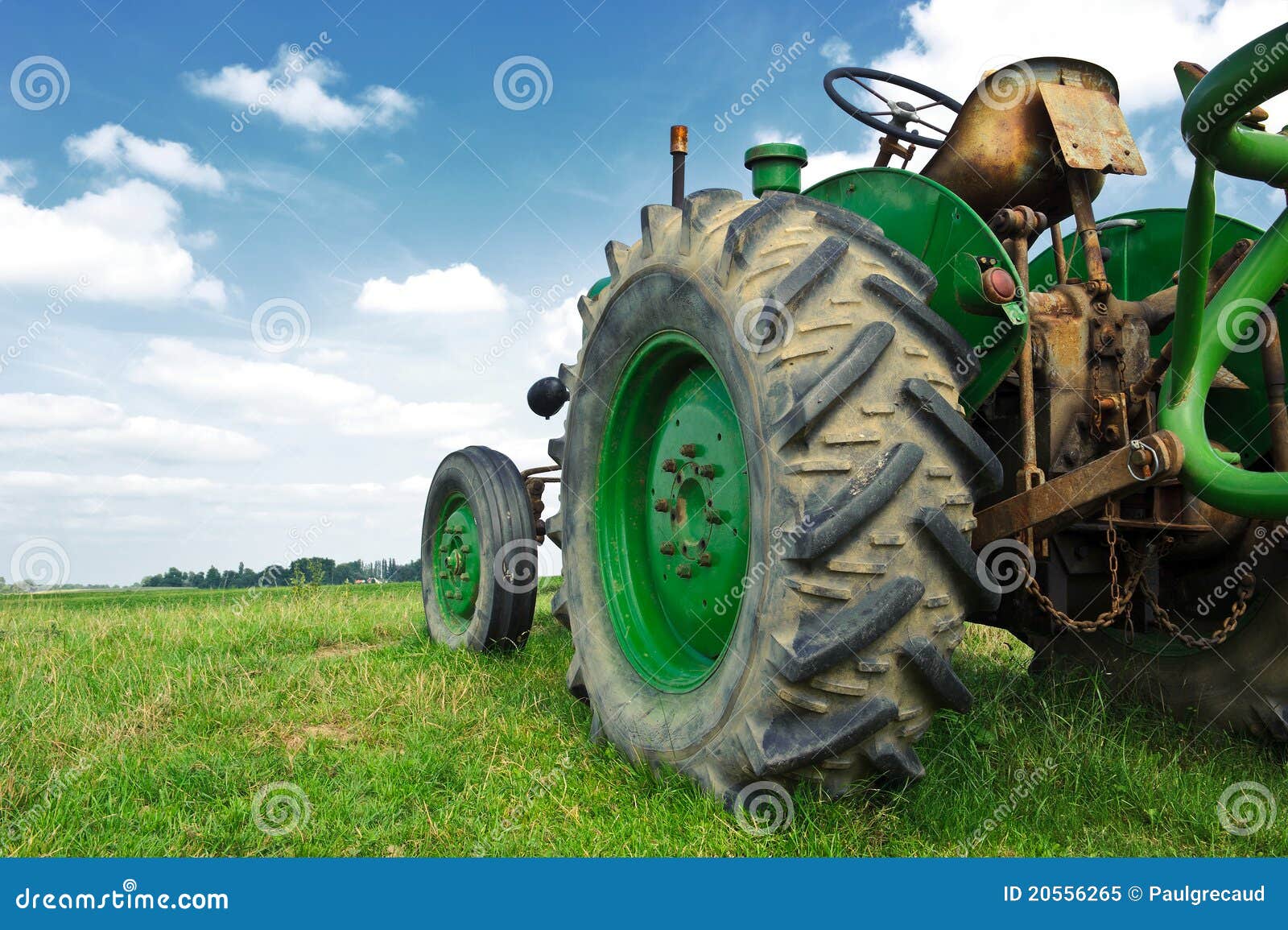 Old Green Tractor in the Field Stock Image Image of industry, meadow